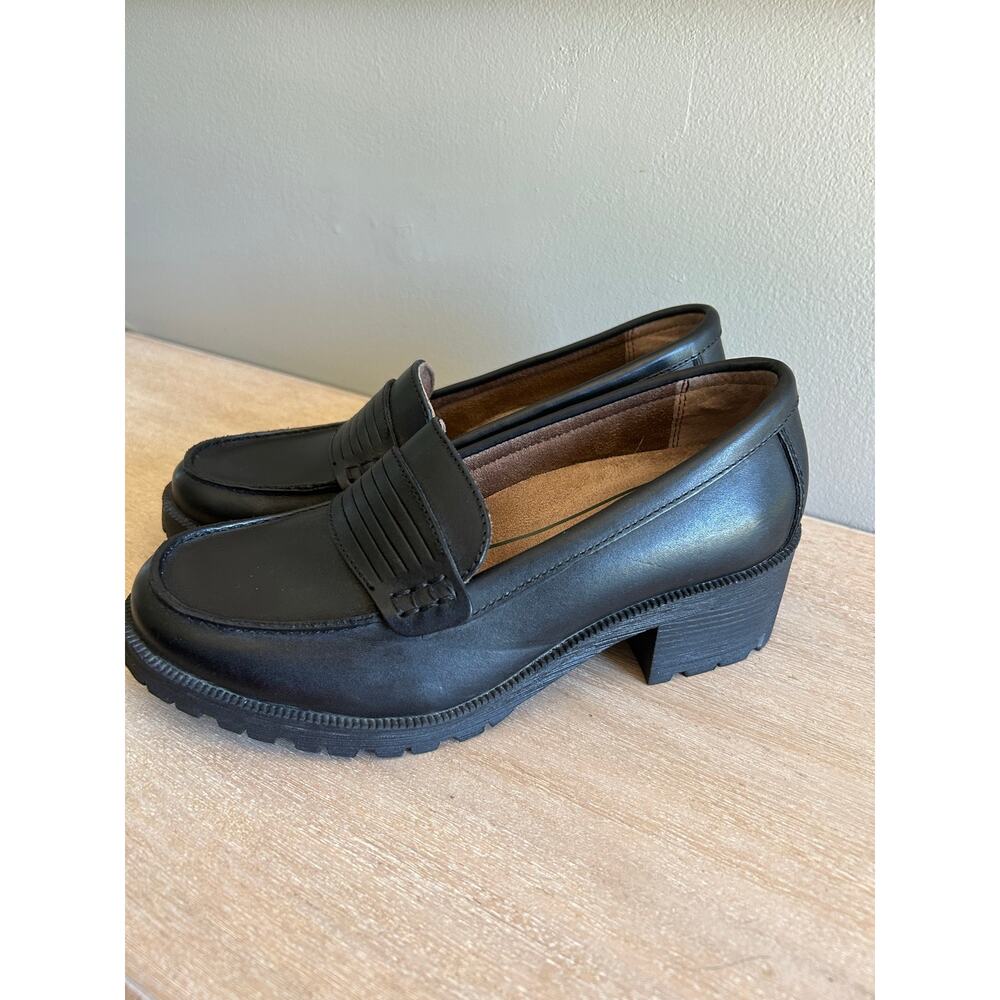 Eastland newbury Black Chunky Loafers with Lug Sole, Classic Penny Heel Shoes”